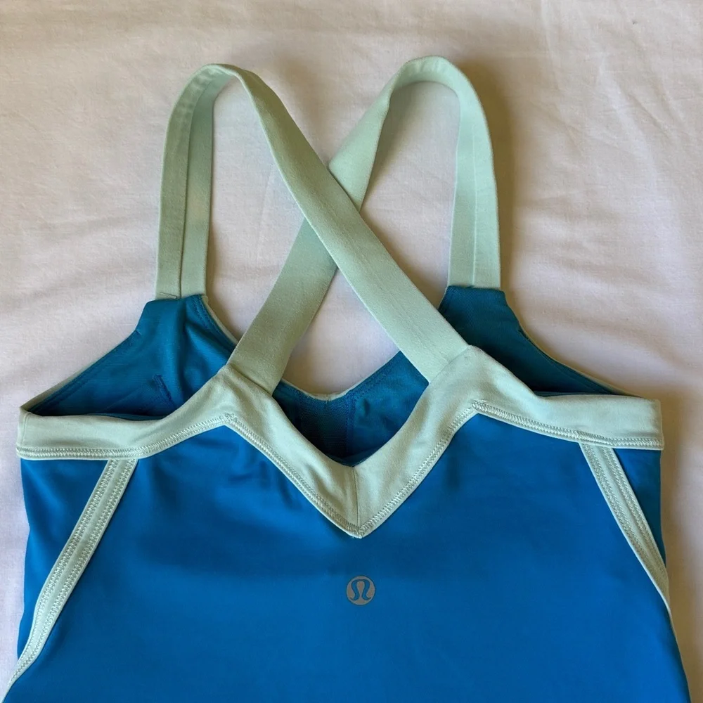 Lululemon Athletica Blue and Mint Cross-Back Tank